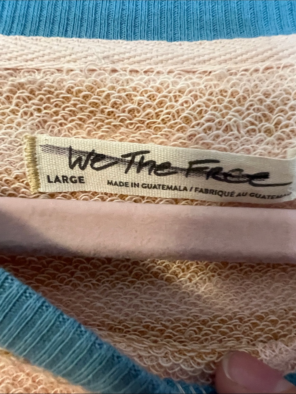 #401 NWT We The Free Striped Oversized Sweatshirt Large Blue Tan Pullover - Picture 3 of 4